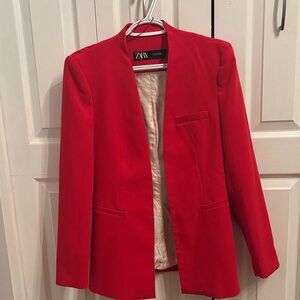 ZARA Red Open-Front Women's Blazer